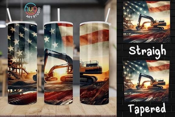 Download Excavator Construction USA Flag Tumbler - Premium Resources