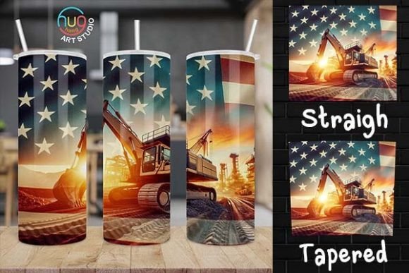 Download Excavator Construction USA Flag Tumbler - Premium Resources