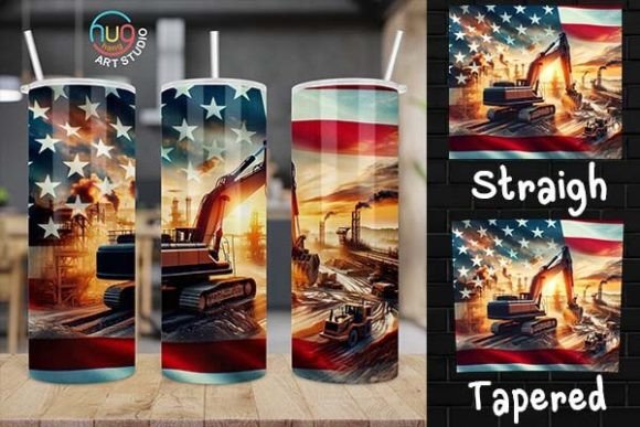 Download Excavator Construction USA Flag Tumbler - Premium Resources