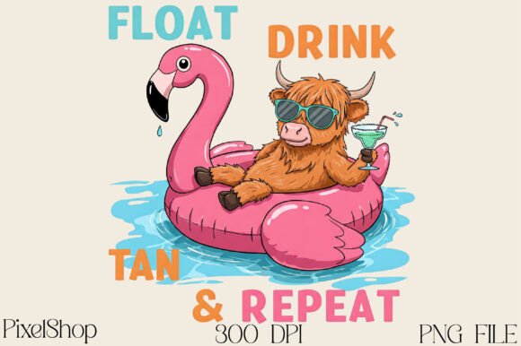 Download Summer Funny Highland Cow Flamingo Png - Funny highland cow Collection